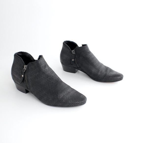 Soft Perforated Leather Ankle Boots Booties Shoes - Picture 1 of 8